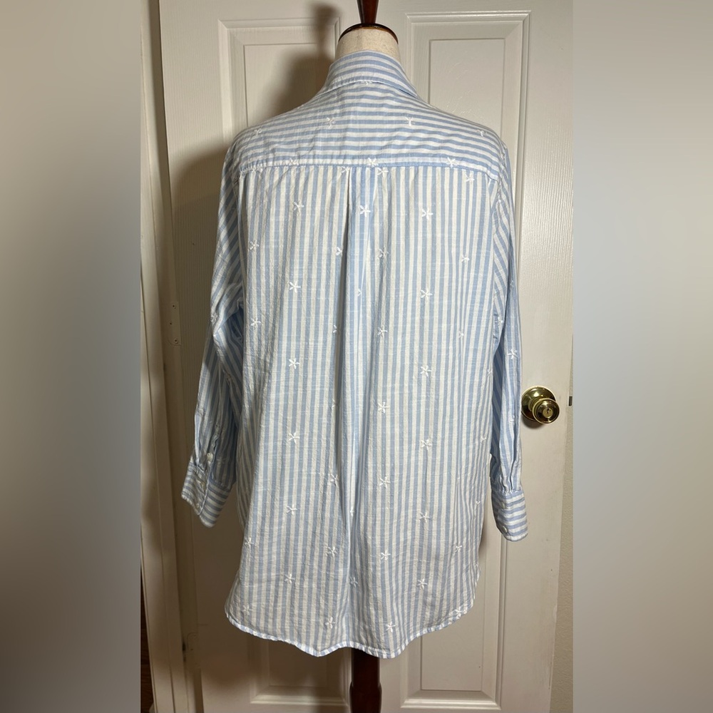 Lane Bryant Light Blue and White Striped Women’s Shirt with Embroidered Details - Picture 6 of 10